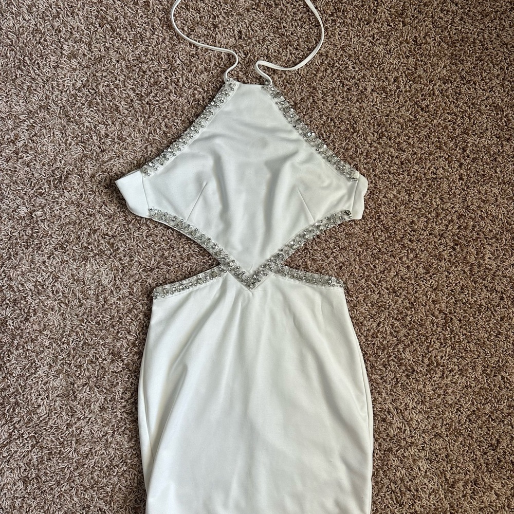 Elegant White Halter Dress with Silver Accents